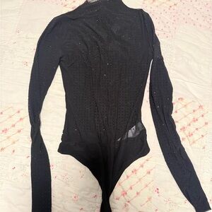 Forever 21 Black Textured Long-Sleeve Bodysuit